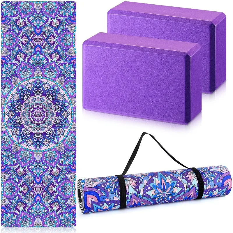 

Нескользящий коврик для йоги с ремнем для переноски, легкий портативный коврик для упражнений для домашнего спортзала и путешествий