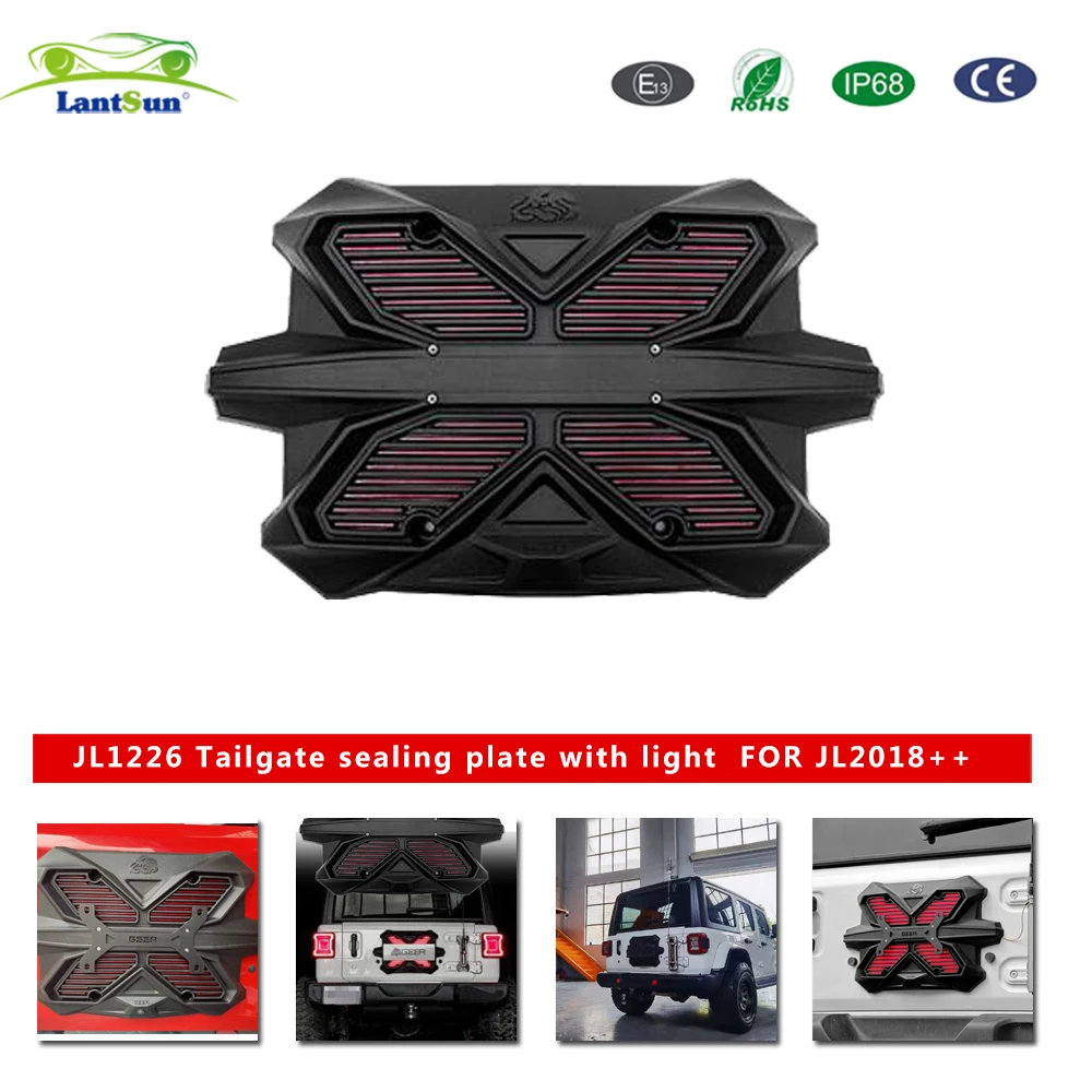 Lantsun Tailgate Decoration Brake Light Rear Spare Tire Mount License Plate Bracket ABS for Jeep for Wrangler JL 2018+  JL 1226