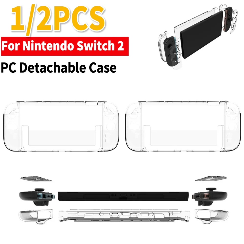 Klare PC-Hartschale für Nintendo für Switch 2, geteilte transparente Abdeckung, stoßfeste Schutzhülle, Handheld-Spielekonsole