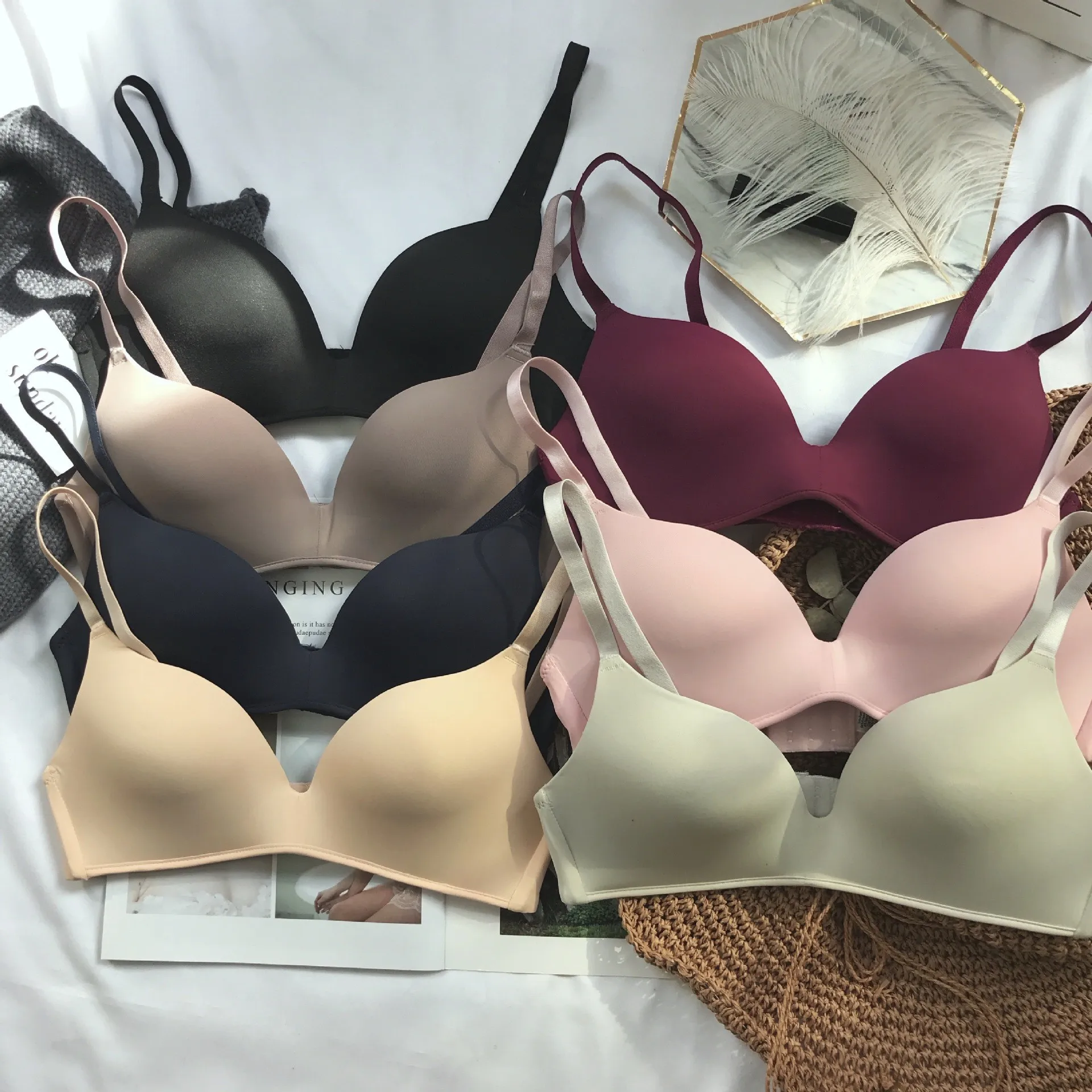 SP&CITY Simple Solid Color Gathering Bras Without Steel Ring One Piece Seamless Comfort Women's Bras Student Daily Lingerie