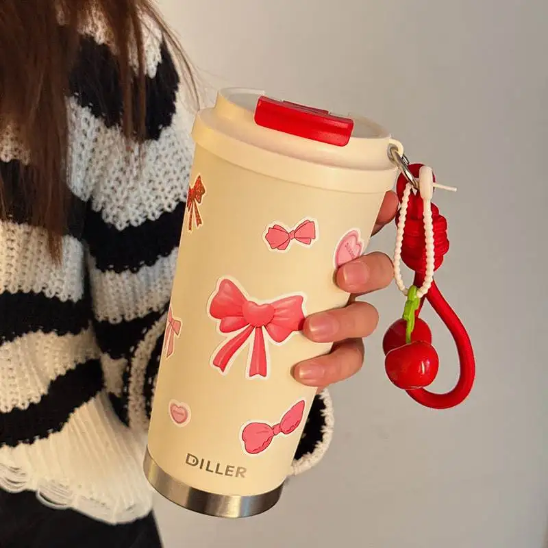 

Large Capacity Portable Insulated Coffee Cup for School Women's Straw Cup Beverage Container Korean Style Stainless Steel