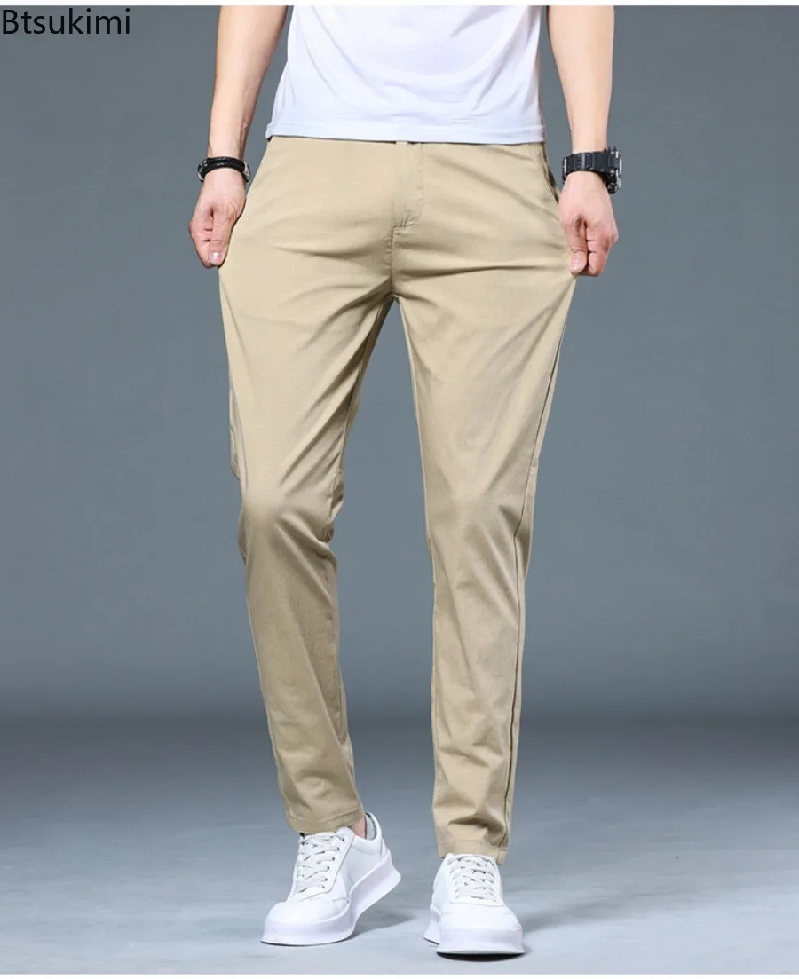 2025 Spring Summer Casual Pants for Men Comfortable Ice Silk Slim Straight Pants Fashion Versatile Trousers Male Brand Clothing