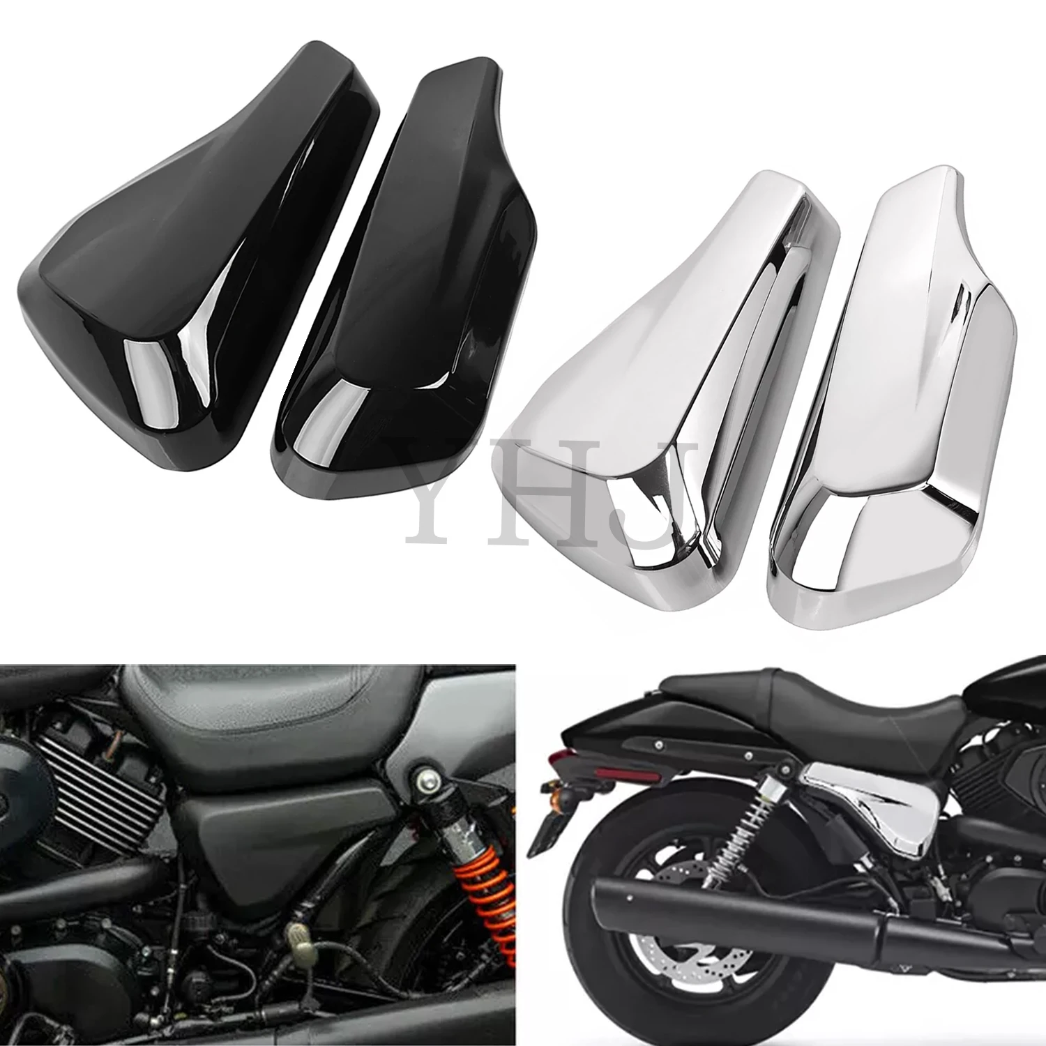 

For Harley Street XG500 750 2014-2020 A Pair ABS Plastic Left & Right Motorcycle Battery Side Fairing Cover Gloss Black/Chrome