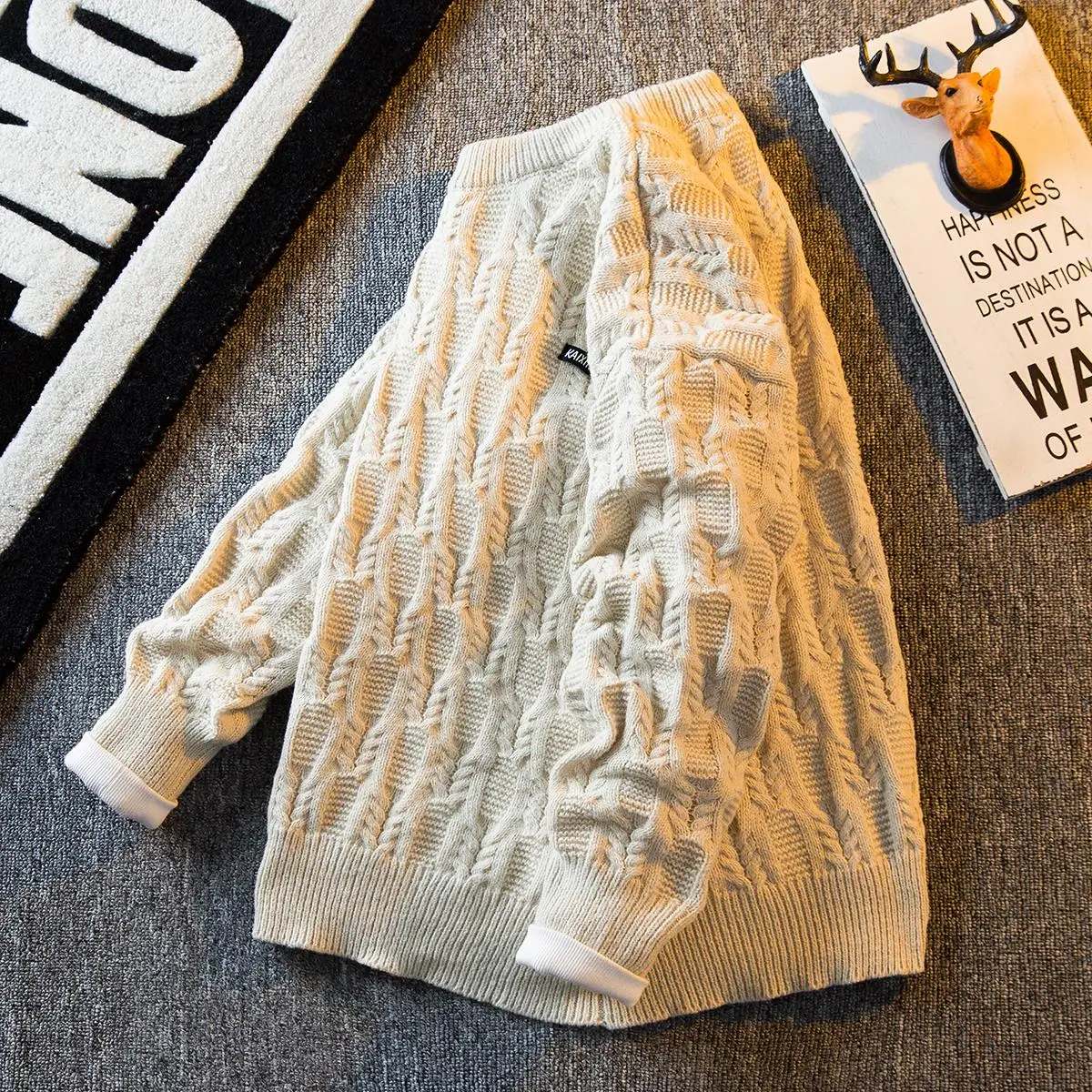 

Мужской вязаный витой свитер, зимний модный брендовый японский свитер, винтажный ленивый элитный круглый трикотаж Ne для пар