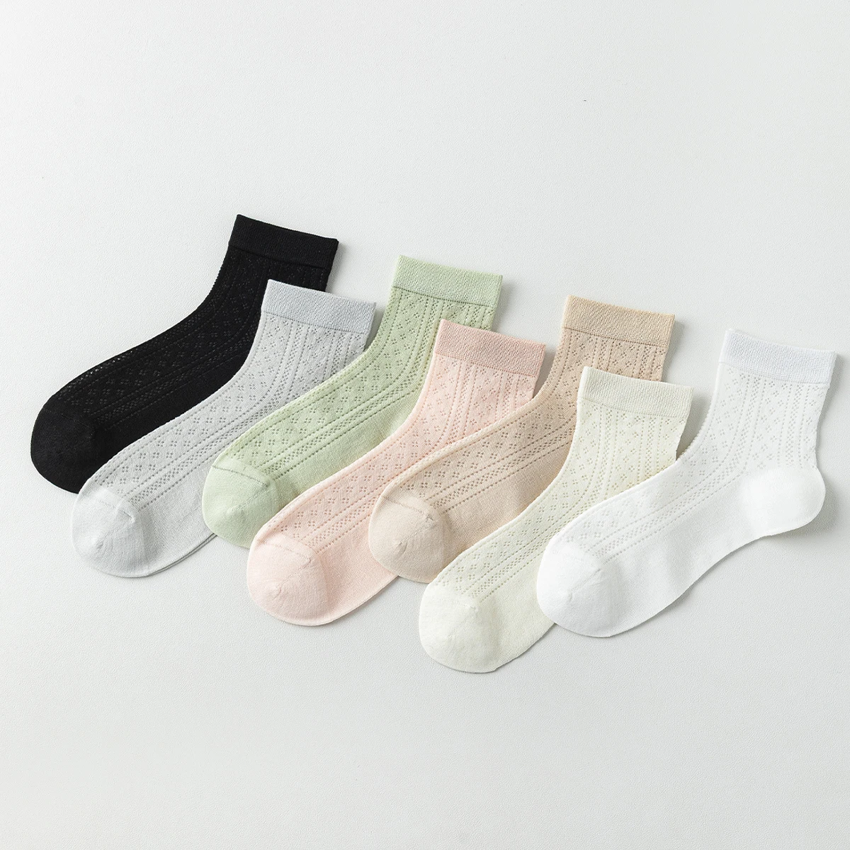 3 Pairs of Women's Summer Mulberry Silk Solid Color Mesh Breathable Sweet College Style Comfortable Short Socks in Spring Autumn