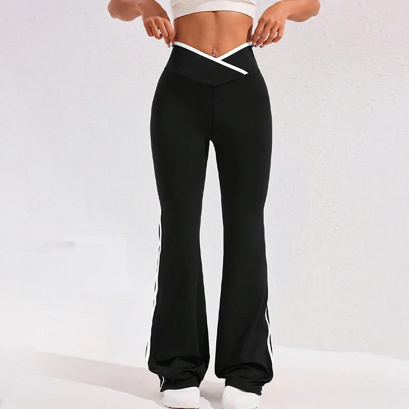 مخطط المرقعة عبر الخصر اليوغا طماق النساء عالية تمتد Bodycon متوهج السراويل امرأة الصالة الرياضية اللياقة البدنية تجريب الركض بنطلون