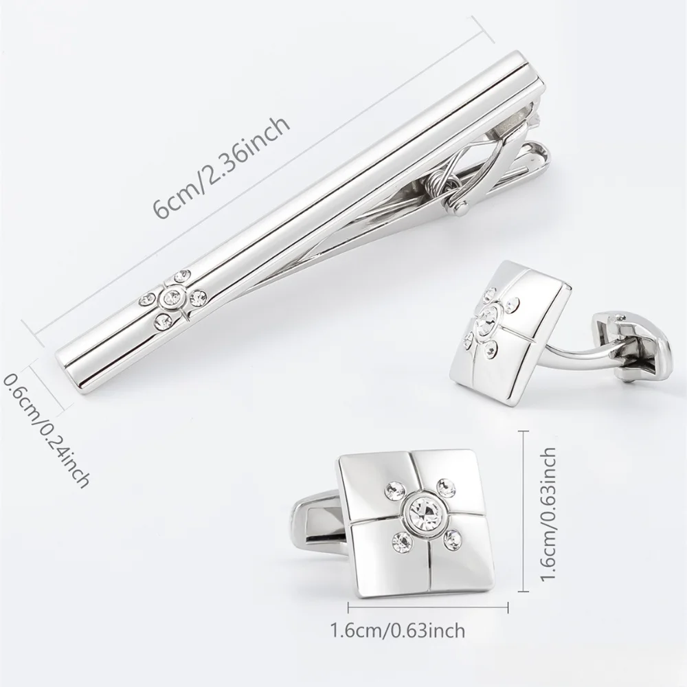Men's Business Tie Clip and Cufflinks Two-piece Set Exquisite Rhinestone-decorated Formal Wear and Banquet Accessories