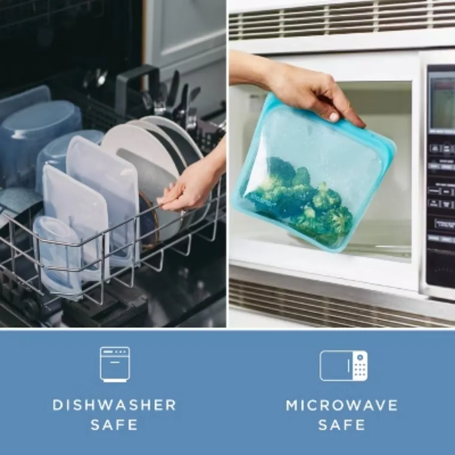 Premium Silicone Reusable Sandwich Bag Set - 2-Pack, 2 Clear and Lavender Sandwich Bags, Reusable