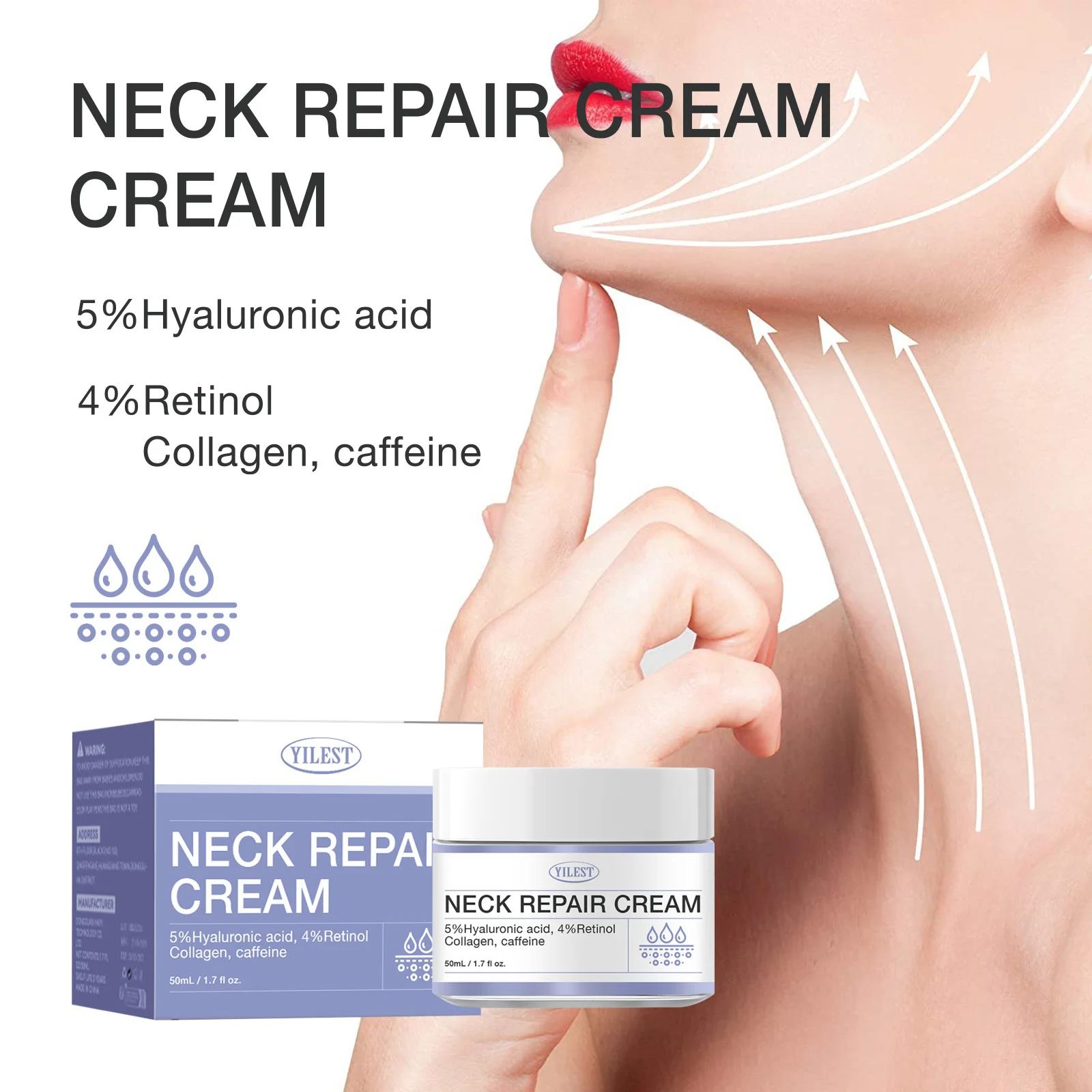 Neck Repair Cream 50ml Anti-Wrinkle Fade Fine Line Firming Brightening Treatment w/Retinol Collagen for Revitalize Skin Radiance