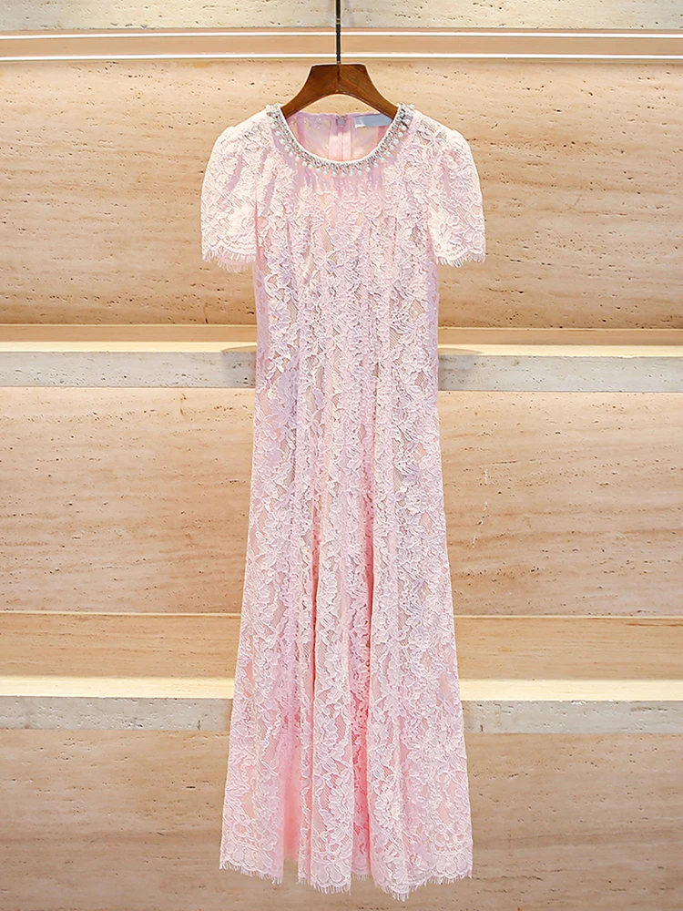 

SP Home South Oil High End Women's Spring New Small Fraance Wind Diamond Embellied Waist Cinched Lace Dr