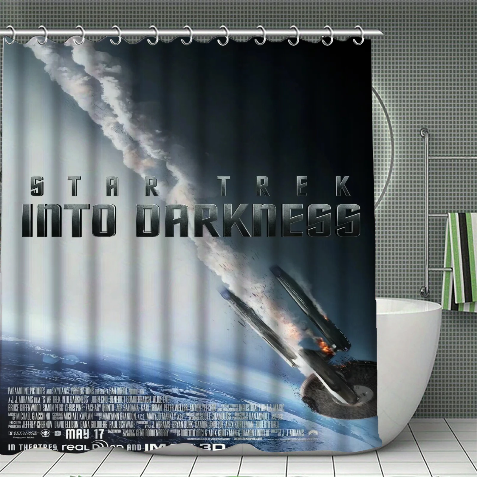 1Pcs S-Star T-Trek Shower Curtain USS Enterprise  TOS AOS Print,  Waterproof Bath Curtain for Bathroom Decor  Gift