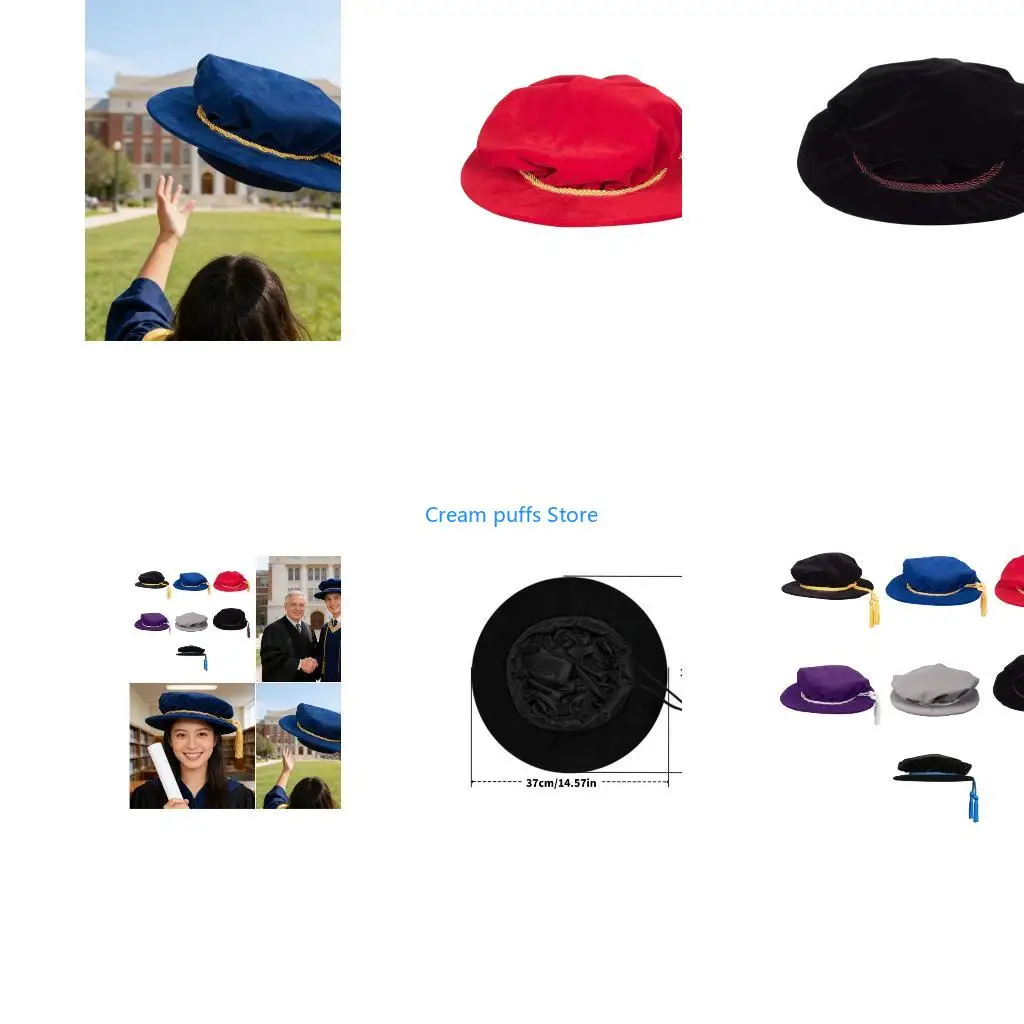 50LE Classical Doctoral Tam Graduation Mortarboard for 2026 Ceremonies Photo Props