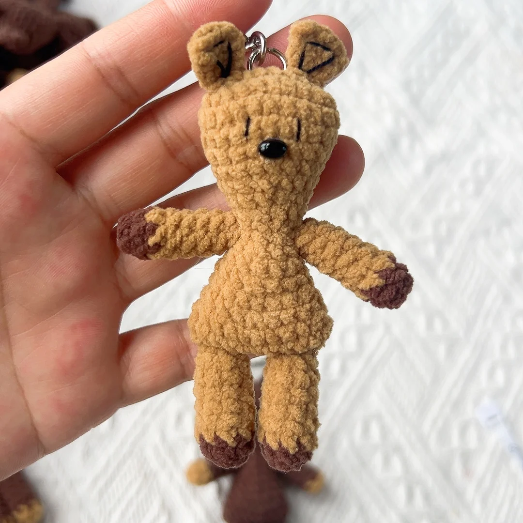 Finied DIY Crochet Mr. Bean's Teddy Bear Keychain Pendant Creative Doll Yarn Hook Weave Hanging Ornament for Frie
