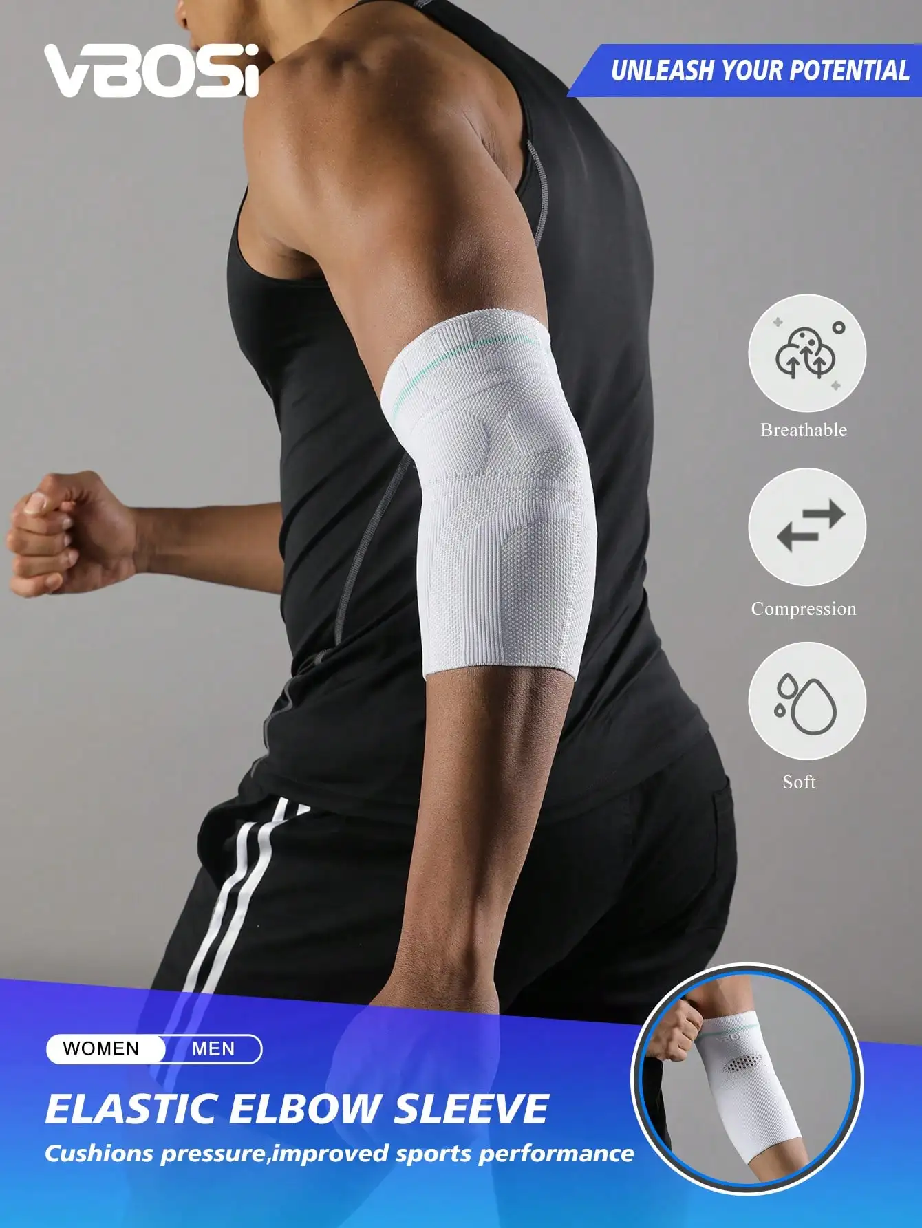 

VBOSI 1 Piece 3D Knitted Compression Elbow Sleeve – Breathable & Elastic Sports Support For Gym, Running & Daily Use For Men & Women
