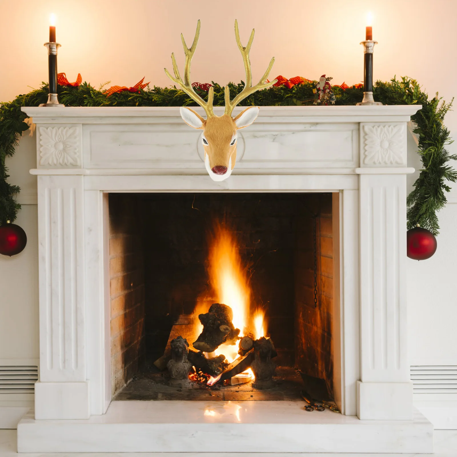 

Simulation Elk Head Decor Handmade Reindeer Lightweight Desktop Animal Statue For Christmas Party Home Decorations