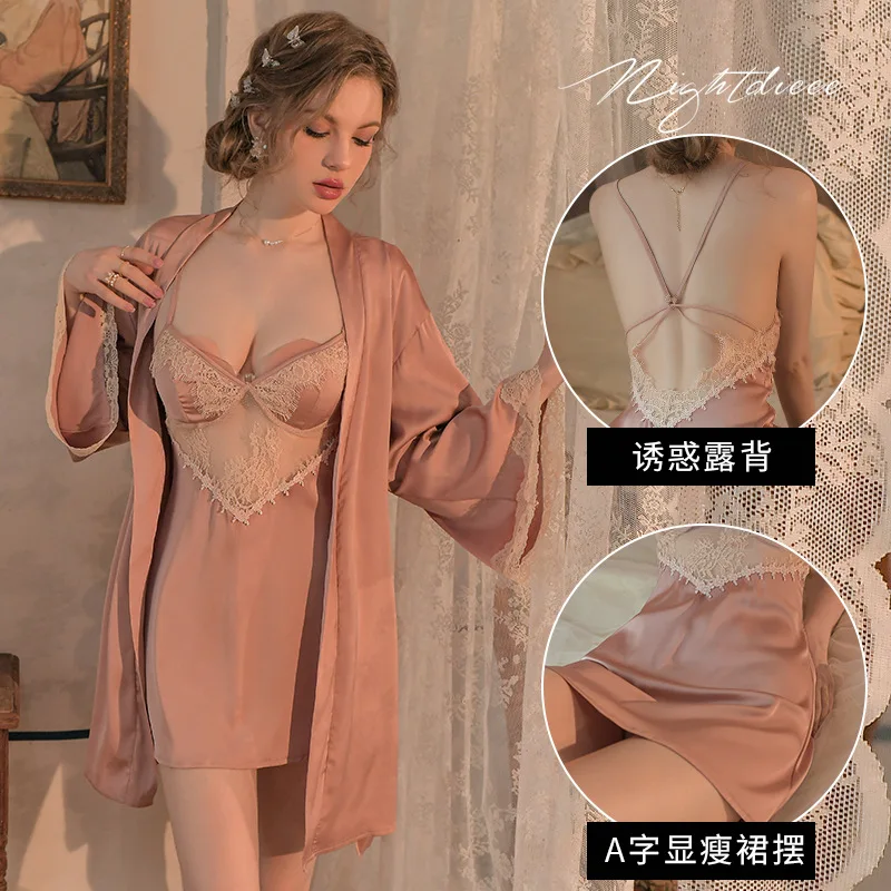 

Sexy pajamas large size pure desire to slip dress women's home wear thin advanced sense with chest pad can be worn outside the