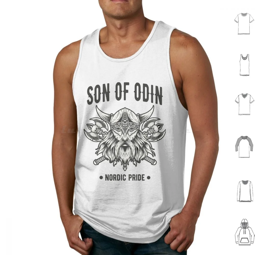 Camisetas sem mangas Viking Son Of Odin, mitologia nórdica, estampa de algodão, Walhalla, Asgard, barba, mitologia nórdica, Odin, runas, Escandinávia