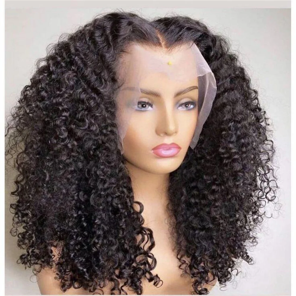 Long Soft 26inch Kinky Curly Natural Black 180Density Lace Front Wig For Black Women Babyhair Preplucked Heat Resistant  Daily