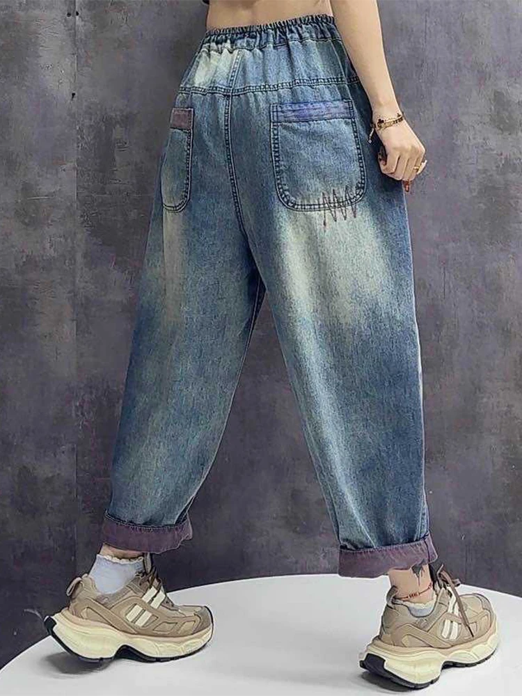 Max LuLu Printed Patchwork Spring Females Classic Harem Trousers Vintage Womens Punk Fashion Loose Casual Denim Pants 2025 Jeans