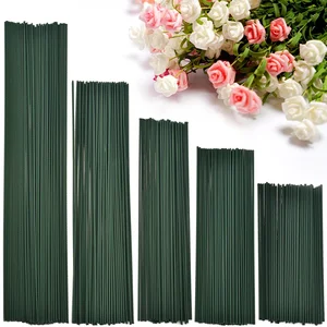 50pcs 15/20/25/30/40cm Artificial Green Flower Stems DIY Floral Material Handmade Wire Stem Accessoies For Wedding Home Decor