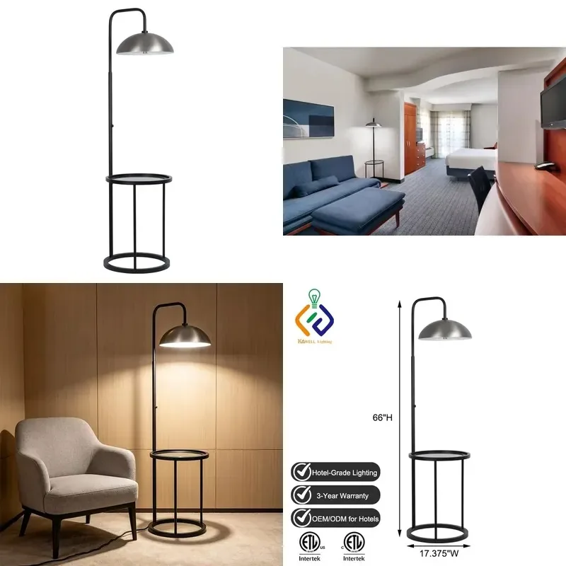 Custom Floor Lamp with Tempered Glass Table for Living Room Bedroom Bedside Hotel Suite Lighting