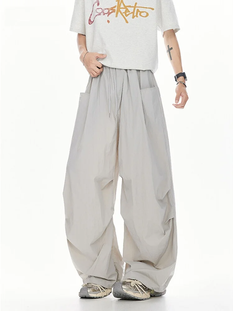 

Ice Silk Men's Casual Pants Summer Lightweight Qui Dry Wide Leg Faion Pleated Spor Straight Leg Trousers Trendy Brand S...