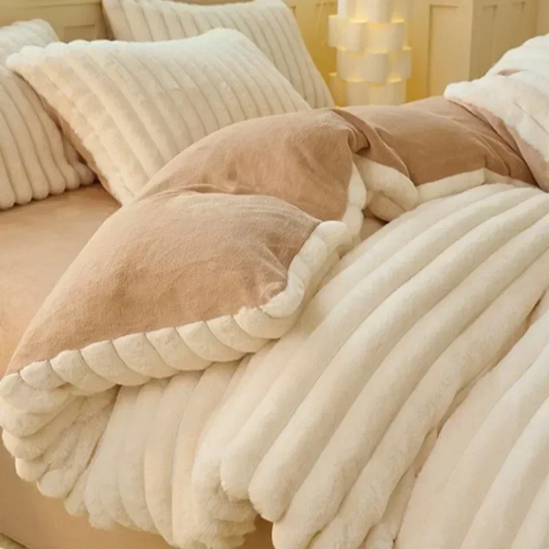 150x200cm Solid Color Plush Duvet Cover AB Style Double-sided Velvet Quilt Cover Winter Keep Warm Thickening Bedding Article