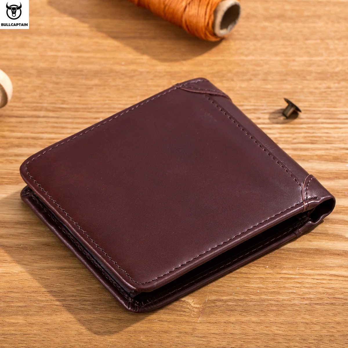 Bullcaptain กระเป๋าสตางค์ผู้ชาย, กระเป๋าสตางค์กระเป๋าใส่บัตรเครดิตพับสองทบแบบคลาสสิกแนวนอนแบบ QB031H