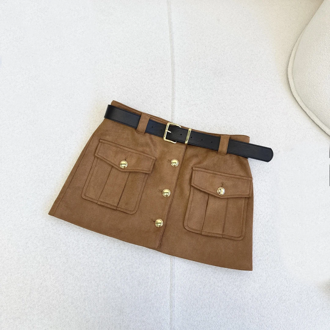 

Semi-skirt Belt design Button decoration Fashionable temperament Slim and thin Soft and comfortable 2024 autumn women's new hot
