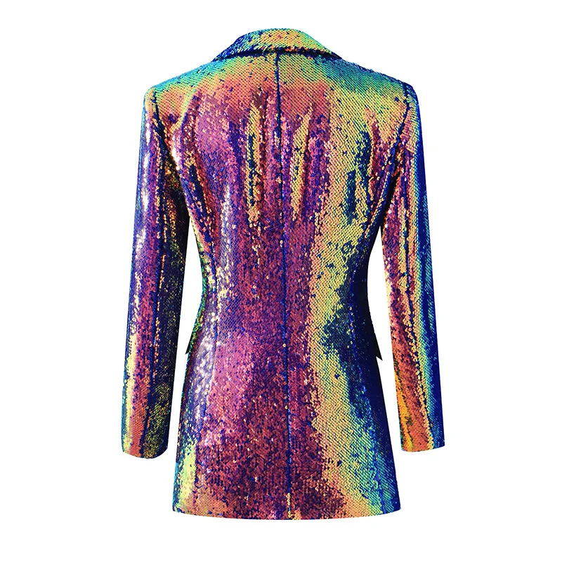 Luxury All Covered Bright Sequins Long Sleeve Single Button  Women Fashion Streetwear Slim Blazer