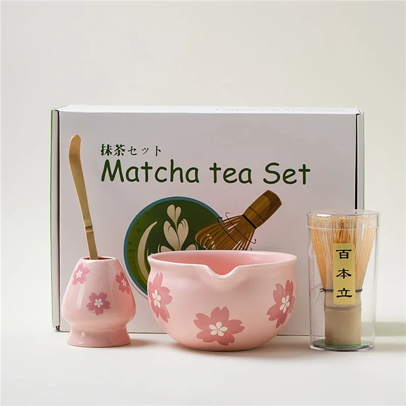 4/5/10PCS Art Flower Matcha Tea Set Ceramic Bowl with Mouth Bamboo Whisk Teaspoon Tea Sets Tea-making Matcha Tools Gift Box