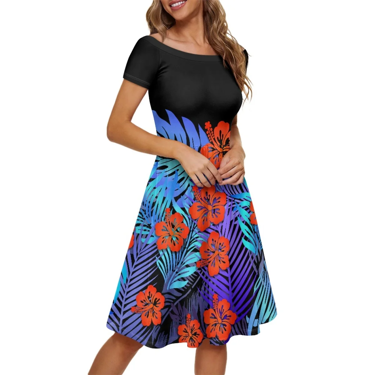 

Summer Ladies Stretch Elegant Bodycon A-line Off Shoulder Evening Dresses For Party Women Polynesian Samoa Fiji Tribal Clothing