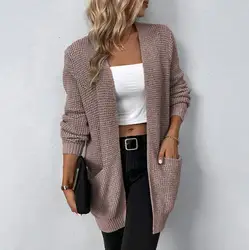 Autumn and Winter Women's Cardigan 2023 New Commuter Knitted Sweater Solid Color Pocket Sweater Women's Cardigan Casual Coat