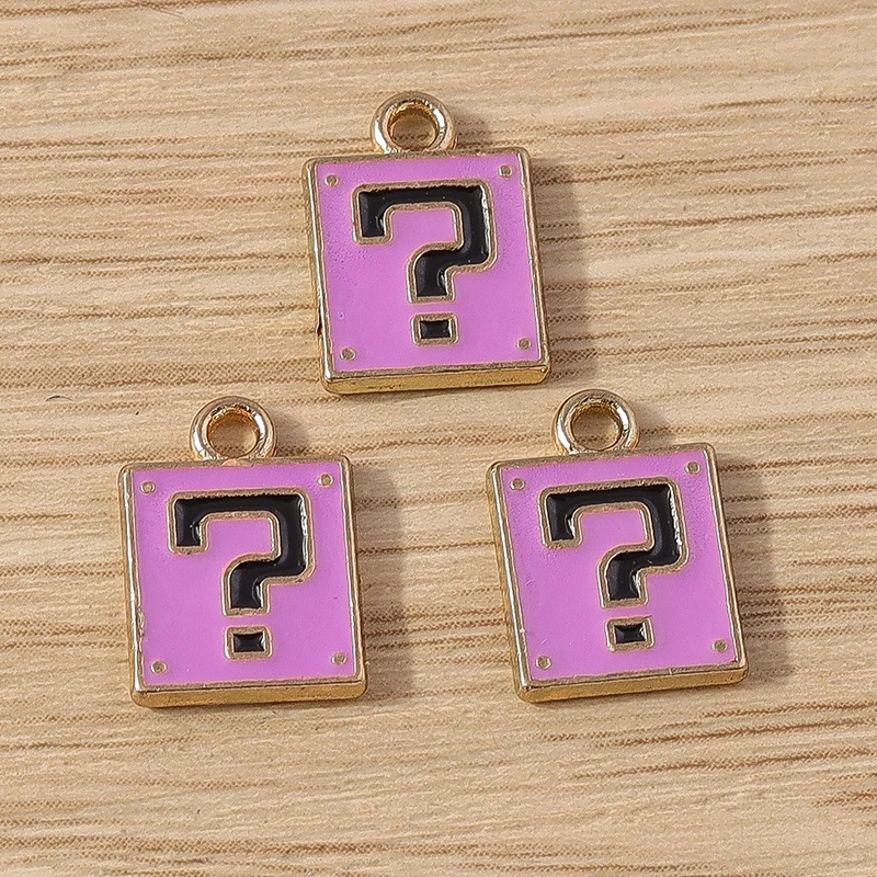10pcs 9x12mm Cute Enamel Square Question Mark Charms Pendants for Jewelry Making Drop Earrings Necklaces Bracelet DIY Craft Gift