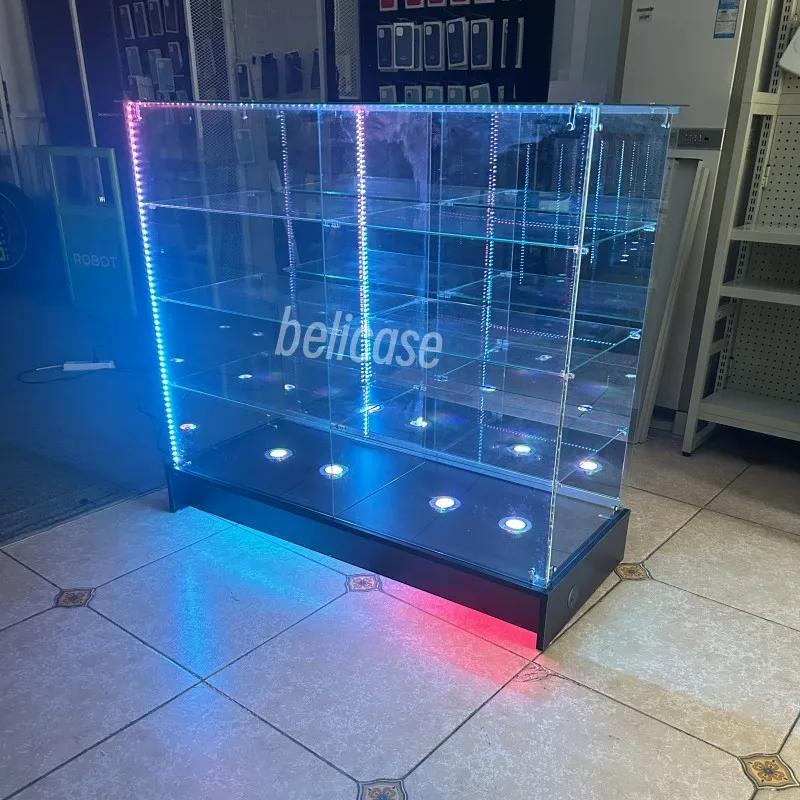 

customized.Retail Smoke Shops Glass Display Full Lockable Display Showcase Frameless Glass Showcase