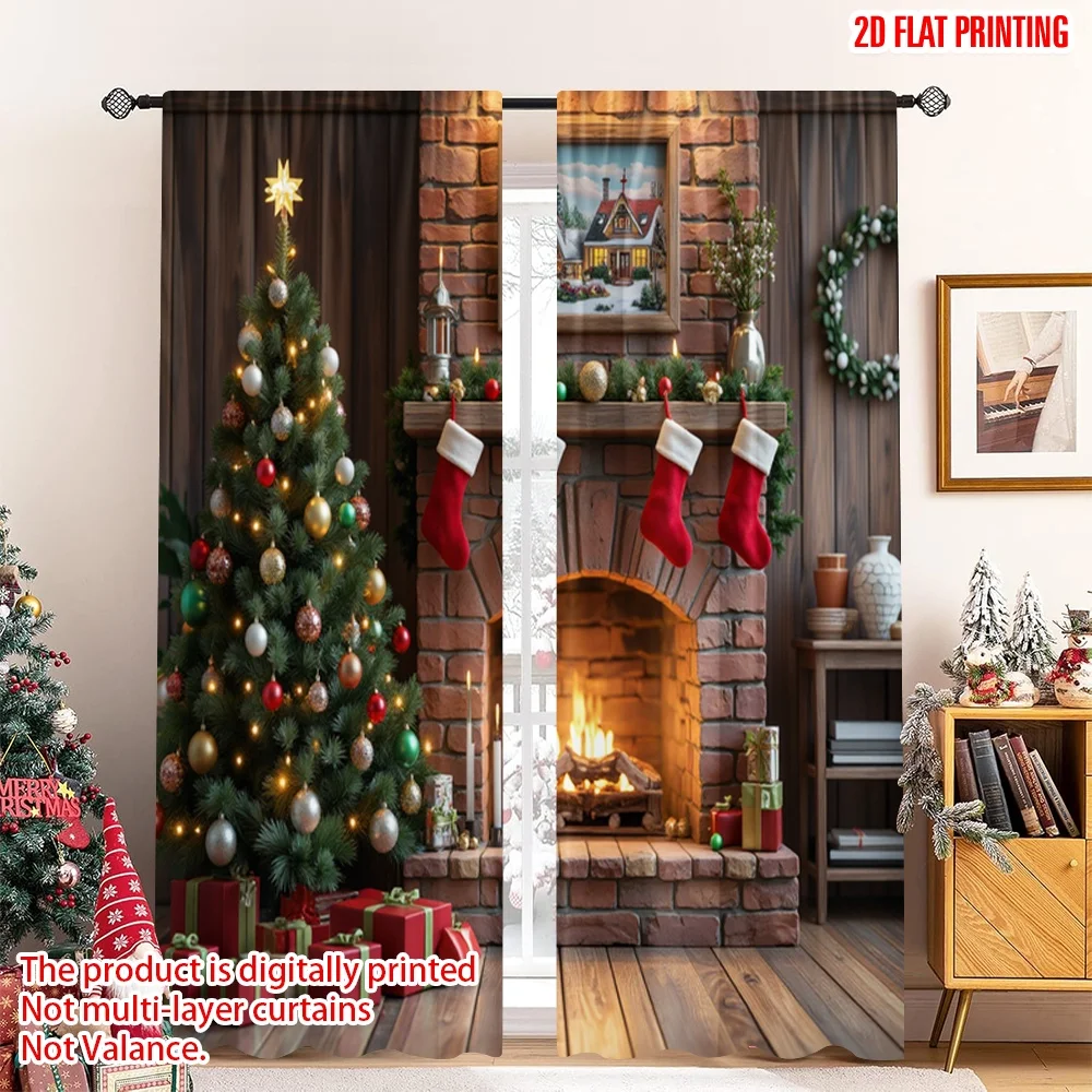 

2pcs 2D flat printing Merry Christmas Popular Curtain Cozy Christmas Fireplace Stockings Gifts_a Polyester Without Electricity