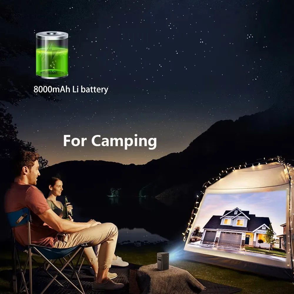 جهاز عرض Smartldea للتخييم في الهواء الطلق جهاز عرض صغير DLP 4K ثلاثي الأبعاد يدعم 1080P BT بطارية مدمجة في حجر المفاتيح التلقائي