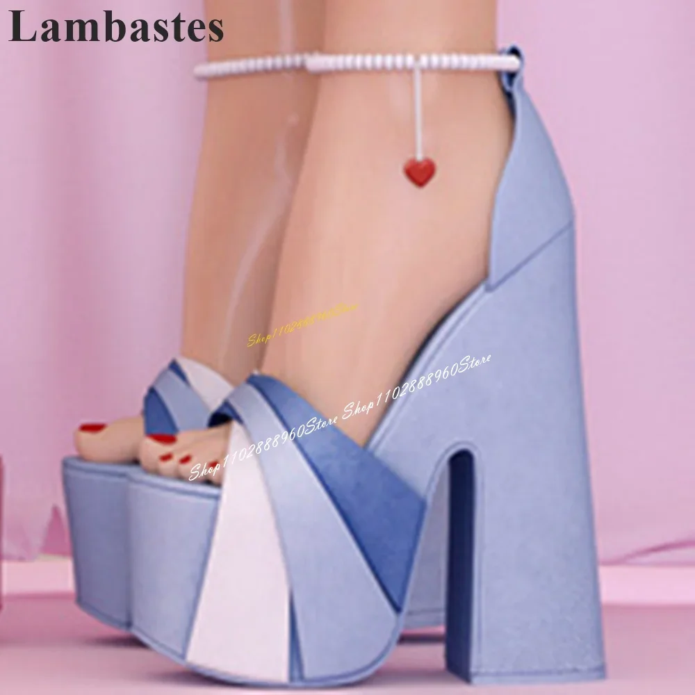 Mixed Color Thick Soled String Bead Sandals Thick Heel Shoes For Women Chain Strap Open Toe 2024 Fashionable Zapatillas Mujer