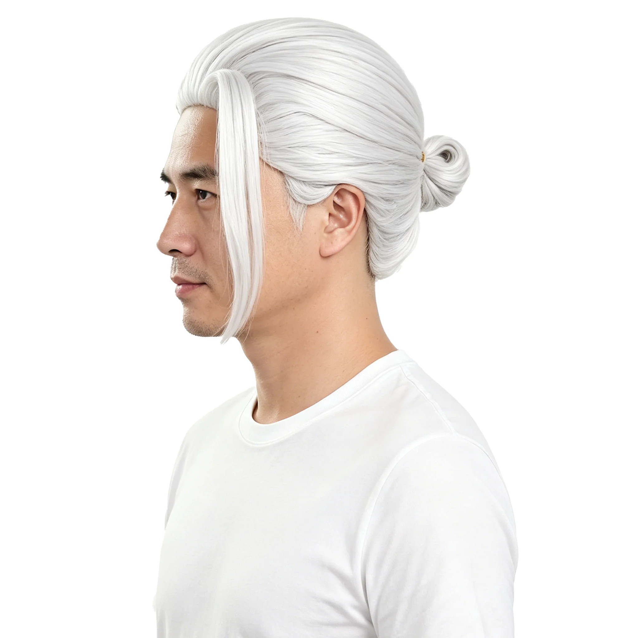 Taro Sakamoto Silver White Bun Wig Slicked Back Heat Resistant Synthetic Hair Easy to Style Unisex For Cosplay Party Daily Wear