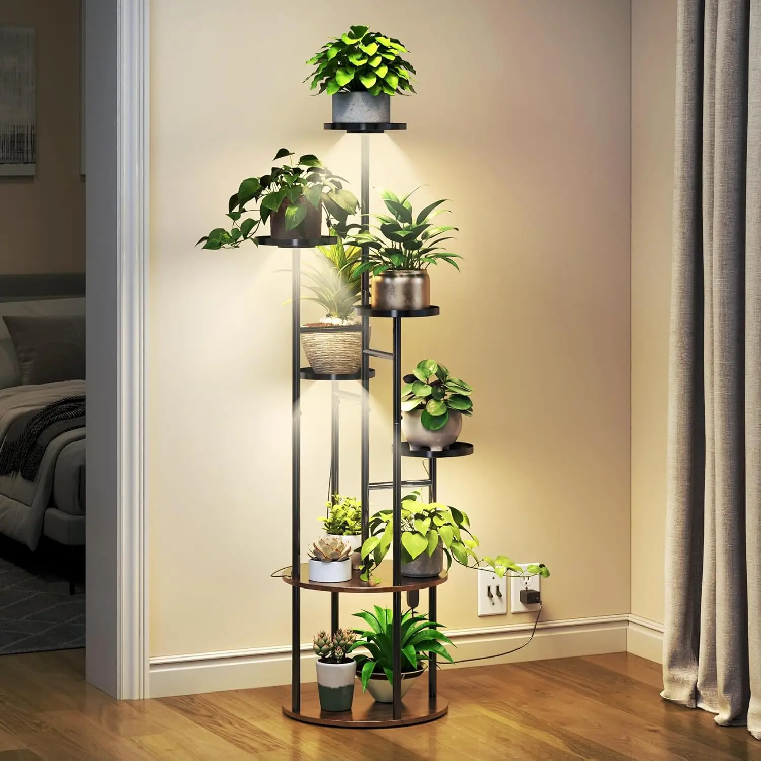

7-Tier Metal Plant Stand with Grow Lights, 55" Tall Indoor Plant Shelf for Living Room, Patio Display Rack