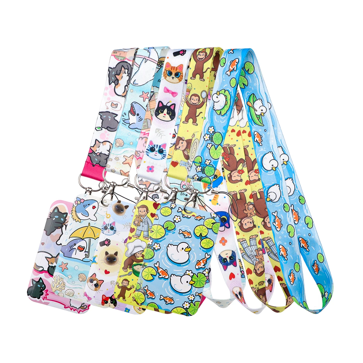 Cute Cat Print Lanyard Card Holder ID Badge Sleeve for Student Staff Credential Cover School Office Travel Holiday Party Gift