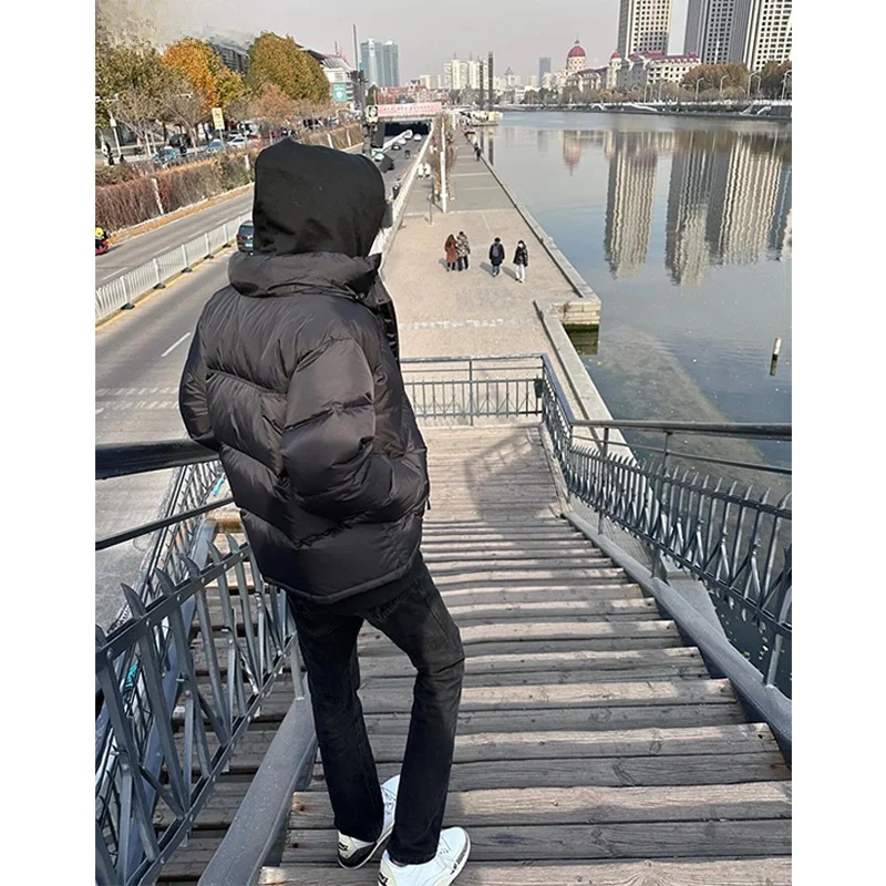 

Cleanfit Pure Bla down Cotton Jaet Men's Winter Thiened Stand Collar American Vibe Warmth Cotton Coat Youth Faion