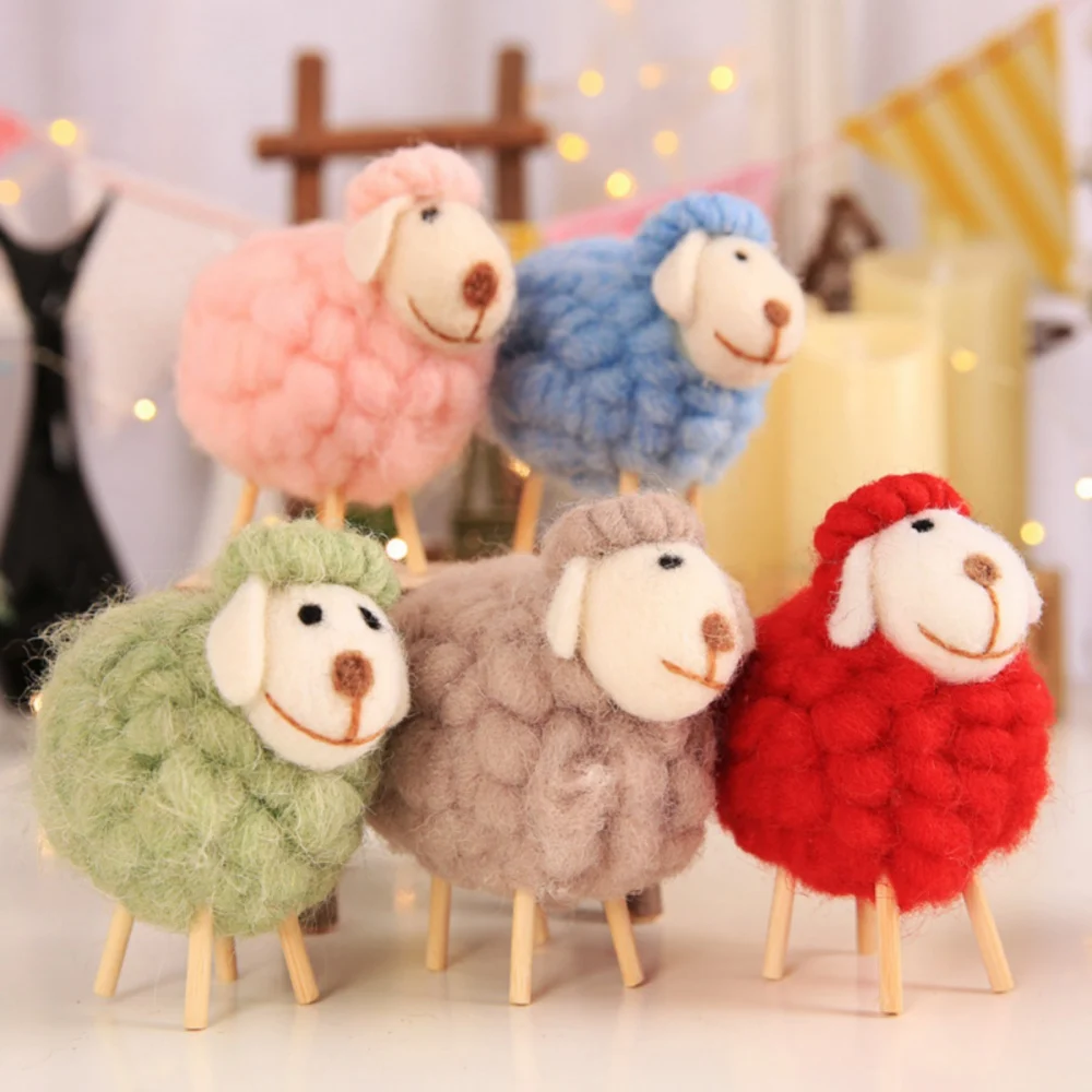 Felted Wool Sheep Decor Christmas Tree Decorative Plush Elk Snowman Figurines Desktop Ornament for Home Decor Shelf Office Party