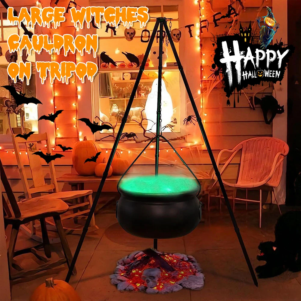 Halloween Decorations Outdoor Large Witches Cauldron on Tripod with Lights Halloween Party Decorations for Home Porch Outside