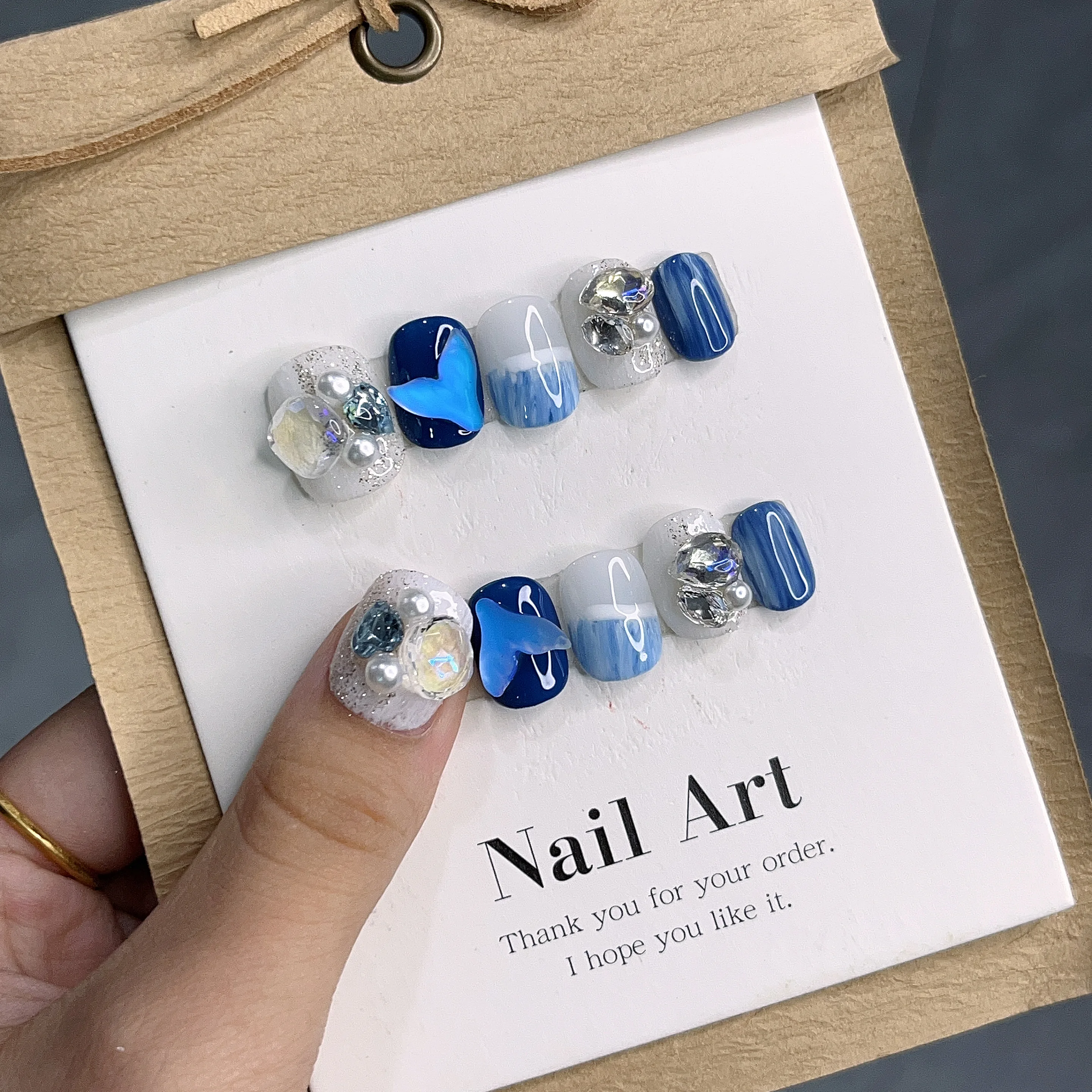 Summer Three-dimensional Goldfish Luxury Mermaid Ocean Short Handmade Press On Nails For Sale In Emmabeauty Store.No.24249