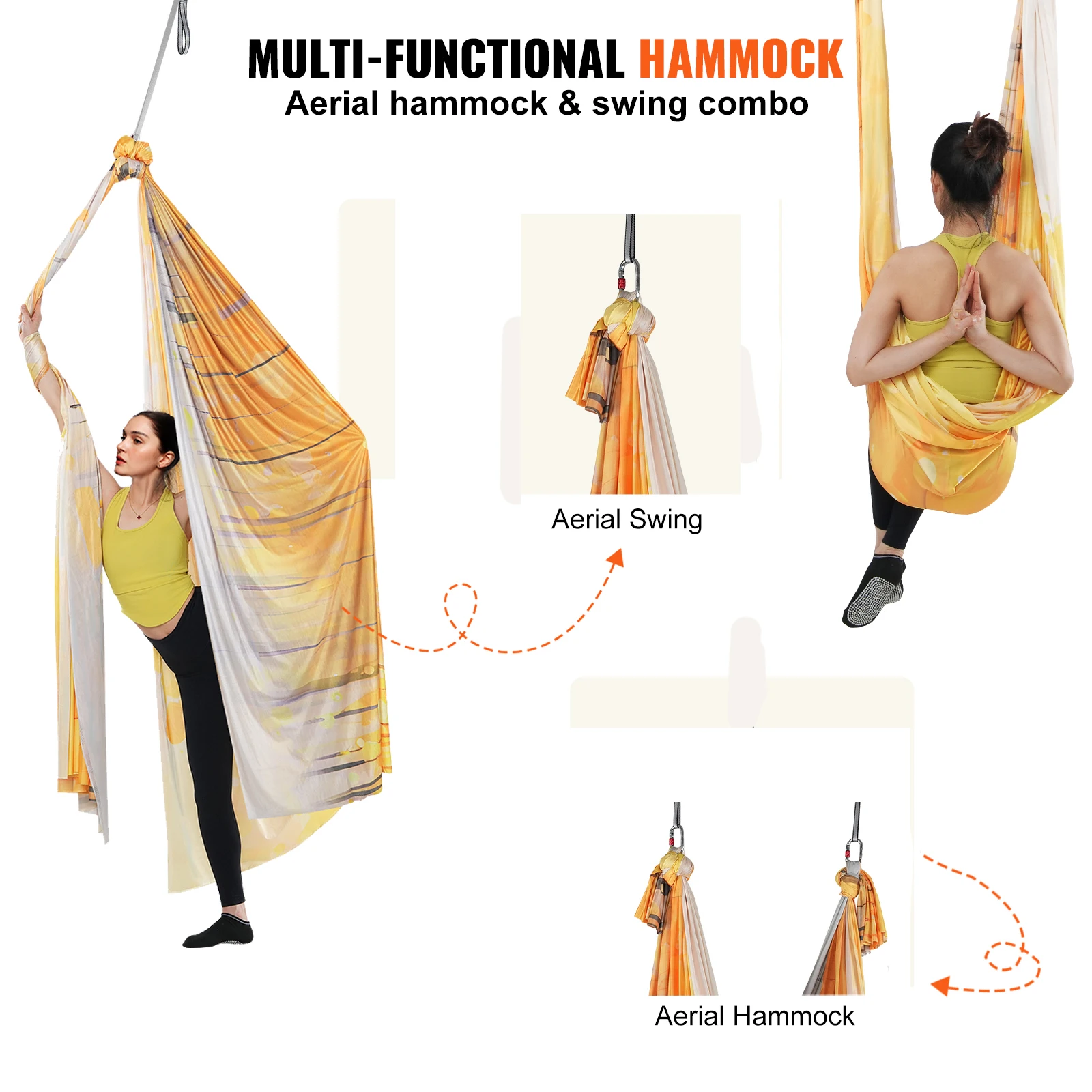 VEVOR 5.5 Yards Aerial Yoga Hammock & Swing Nylon Fabric Full Rigging Hardware for Antigravity Yoga Fitness Bodybuilding