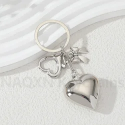 Y2k Big Heart Keychain Plastic Silver Color Key Ring For Women Girls Friendship Gift Car Handbag Decoration Handmade Jewelry Set