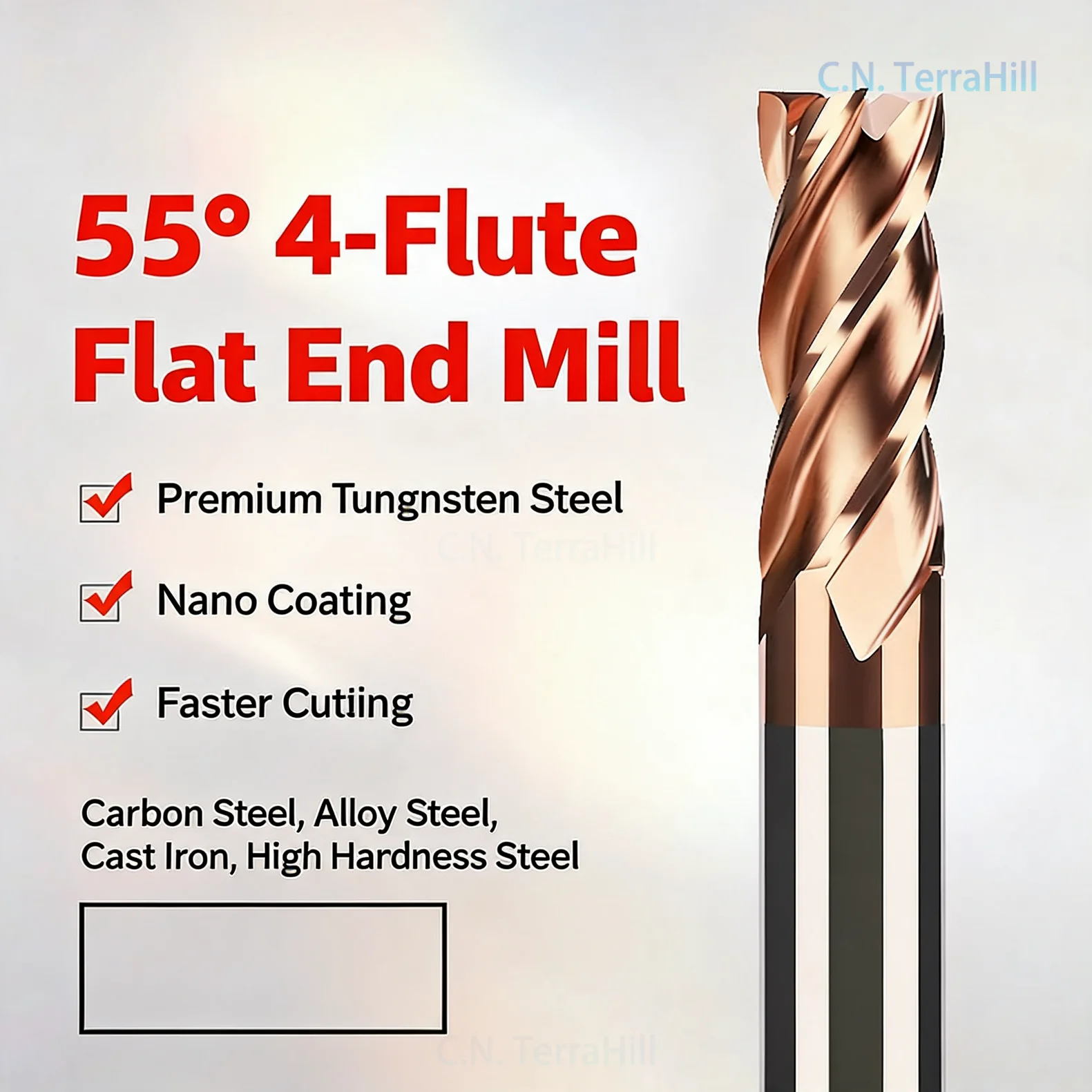 55 Degree Tungsten Steel End Mill 4 Flute Solid Carbide CNC Milling Cutter Extra Long for Steel Machining Milling Machine