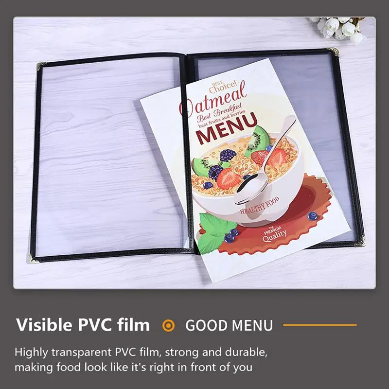 New A4 Reusable A4 Menu Paper Holder Double Panels Foldable PVC Transparent Menu Cover Letter Size Loose Leaf Binder Restaurant