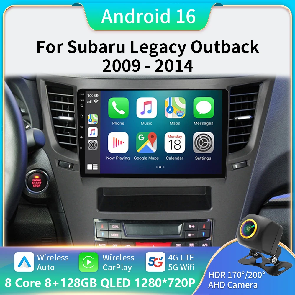 2 din Android 16 Car Radio For Subaru Outback 4 BR Legacy 5 2009 - 2014 LHD Multimedia Player Carplay stereo 5G GPS DVD